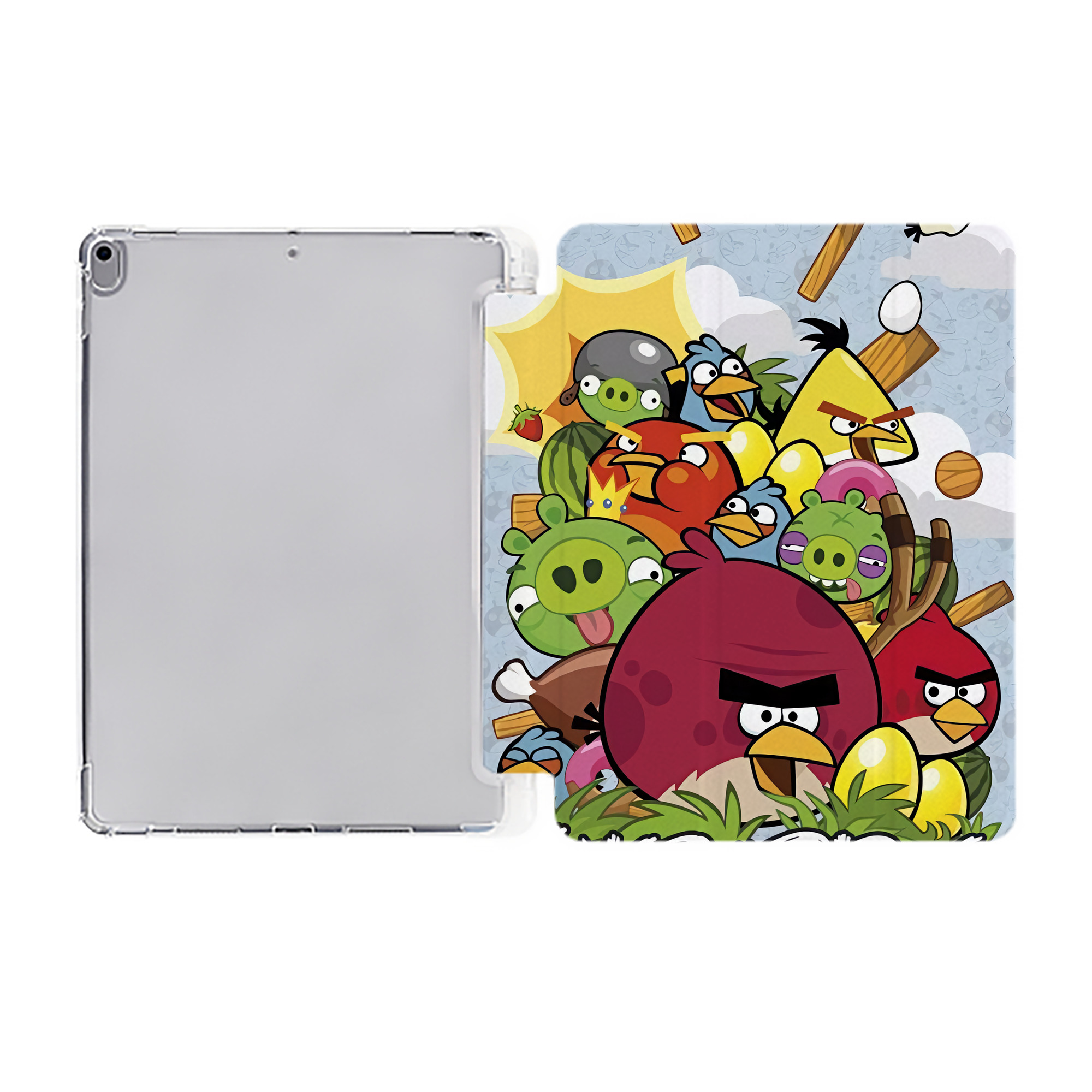 （画像用） Angry Birds アングリーバード IPad ケース ペン収納付き 三つ折りスタンド PUレザー×シリコン 対応機種9.5/10.5/10.9インチ